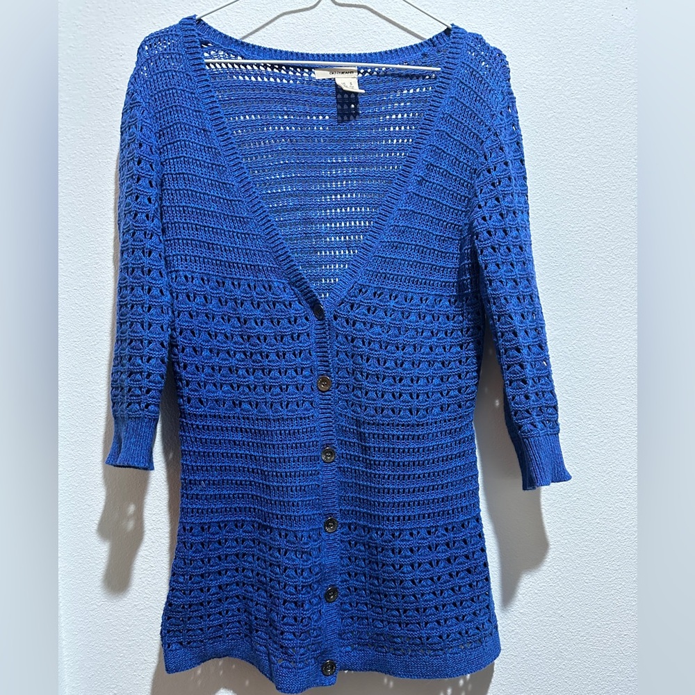DKNY Jeans Blue Knit Cotton Woven Cardigan Size S